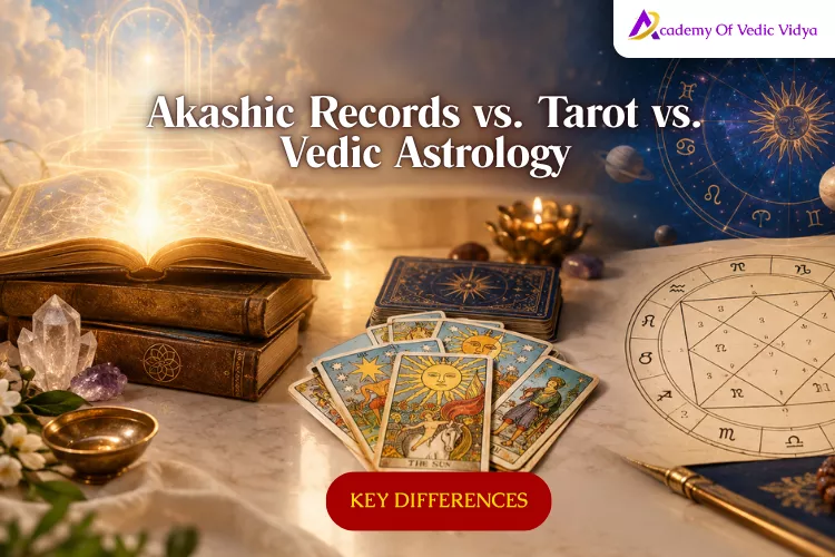 A visual representation comparing Aashish Records, Tarot, and Vedic Astrology, detailing their unique aspects and applications.