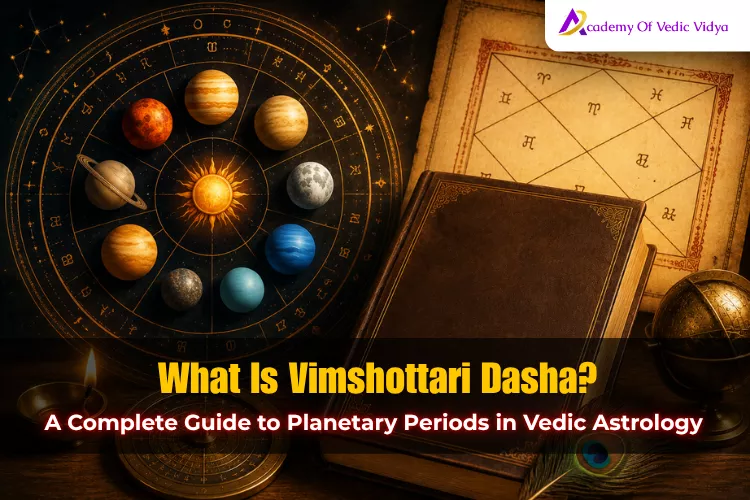 Diagram explaining Vimshottari Dasha, a key concept in Vedic astrology, detailing its significance and structure.